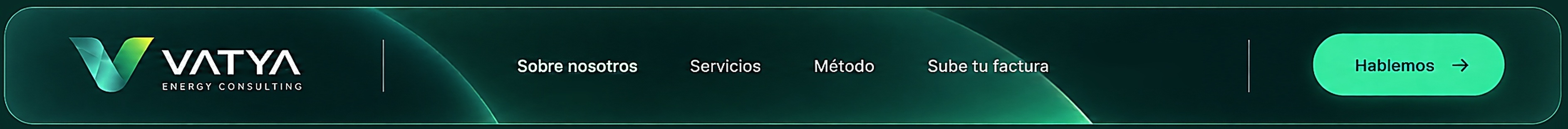 Vatya. Navegación: Sobre nosotros, Servicios, Método, Sube tu factura, Hablemos.