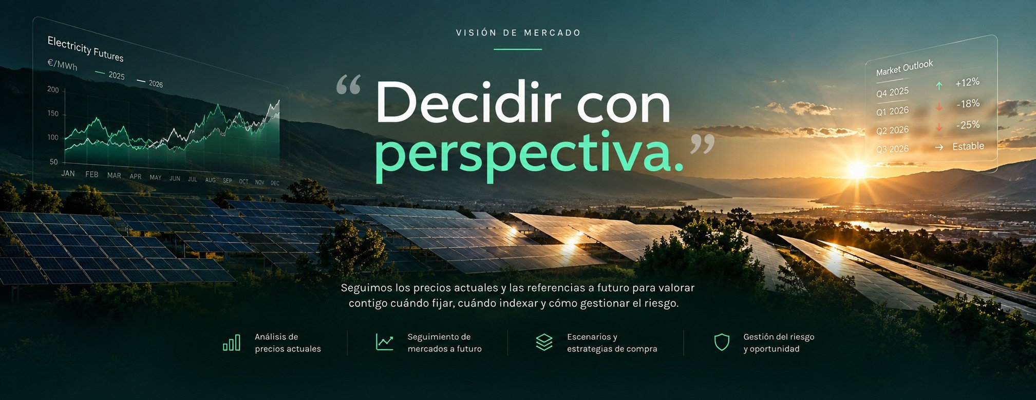 Decidir con perspectiva — visión de mercado: análisis de precios actuales, seguimiento de mercados a futuro, escenarios y estrategias de compra, gestión del riesgo y oportunidad.